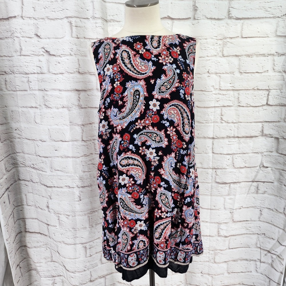 J Jill Dress Large Dark Paisley Cruise Vacation Summer Beach Flowy Rayon Boho